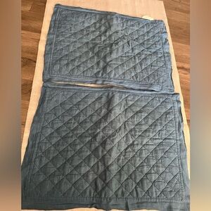 Pottery Barn Blue Quilted Standard Linen Pillow Case- Set of 2